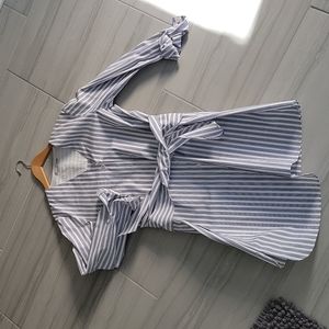 Tibi white dress with blue/black stripes
